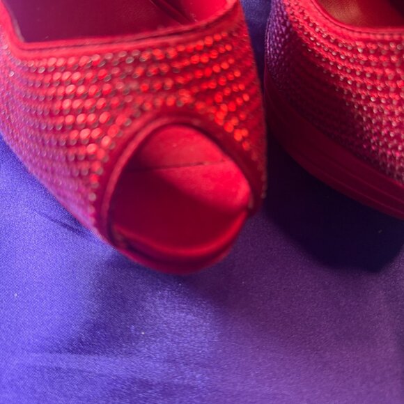📌Michael Adelia Red Sparkle 5" High Heel Open Toe Pumps w/Straps  Worn Once 10M - Picture 2 of 15